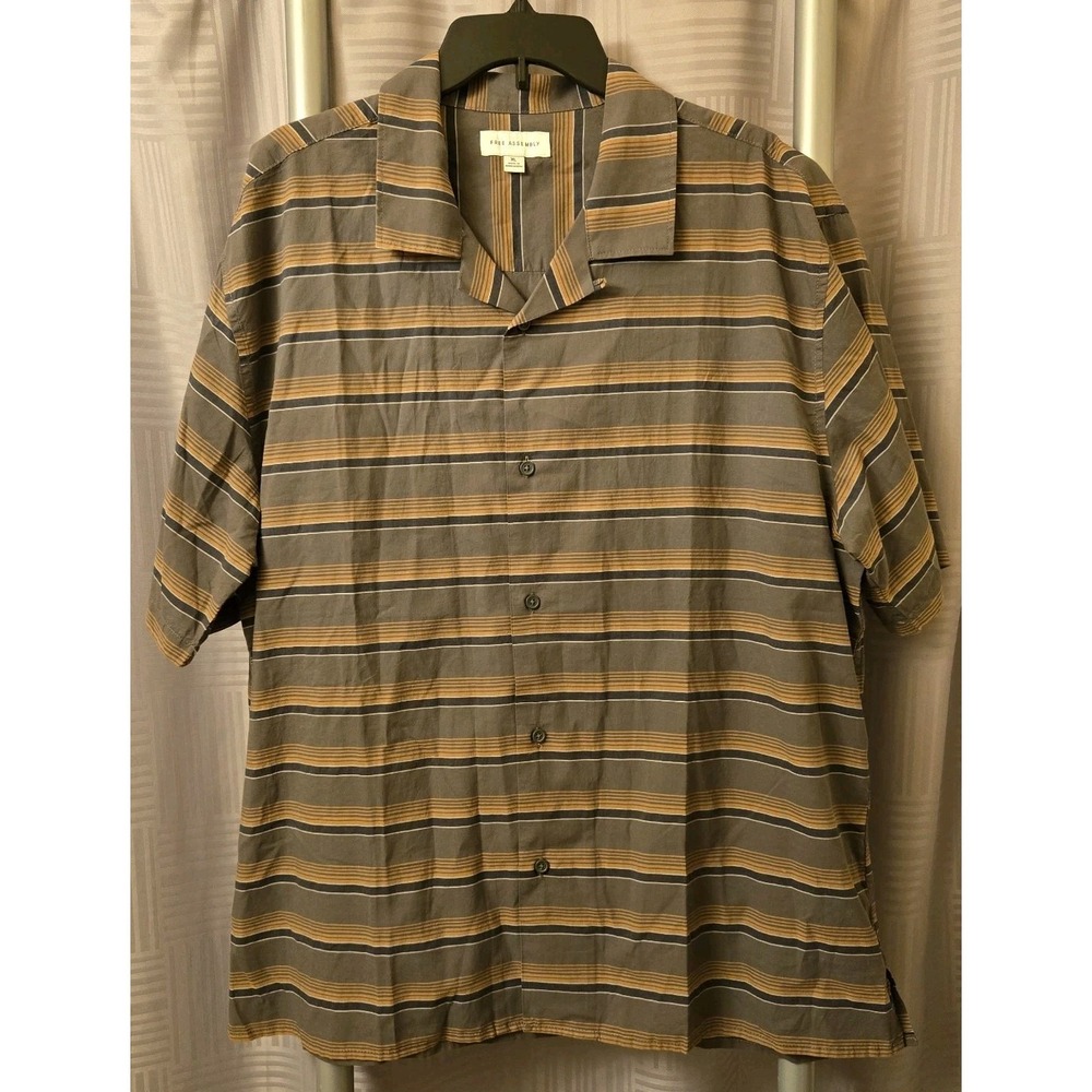 Free‎ Assembly Mens Olive Green Striped Short Sleeve Collar Button Up Shirt XL